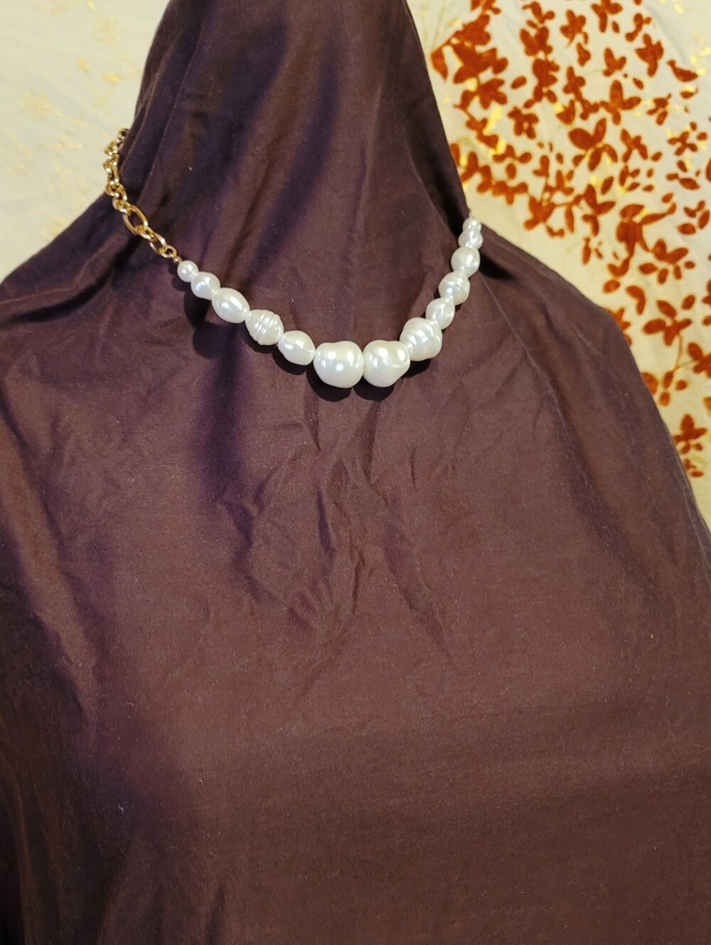 I.N.C. Gold Tone Adjustable Chain Necklace with White Baroque Pearls